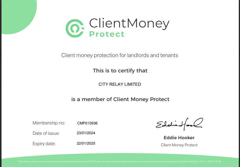 City Relay - Client Money Protect Certificate